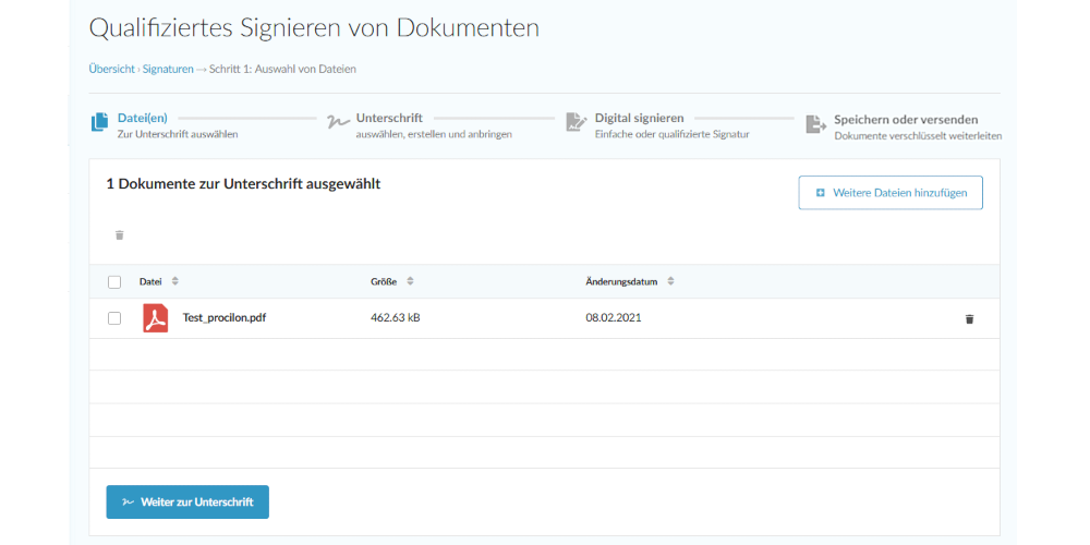 protectr qualifizierte unterschrift dateiauswahl zur signatur