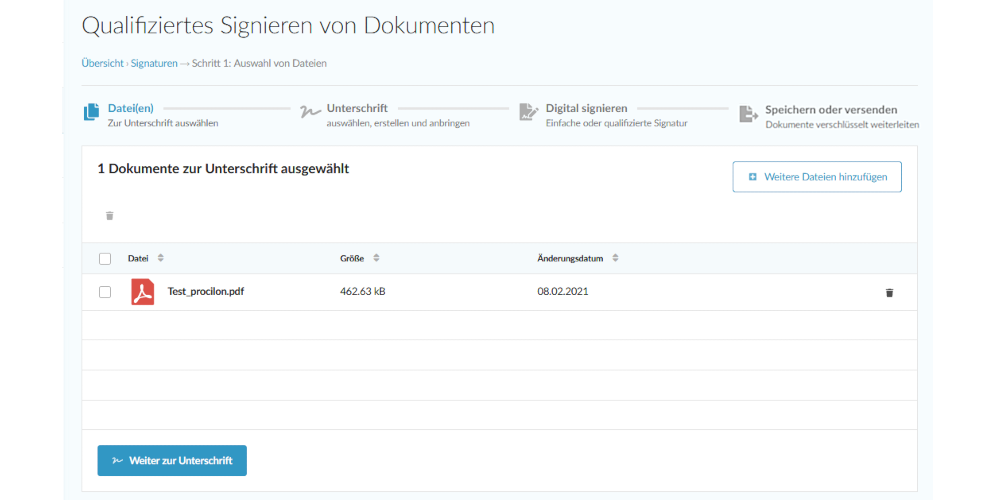 protectr qualifizierte unterschrift dateiauswahl zur signatur